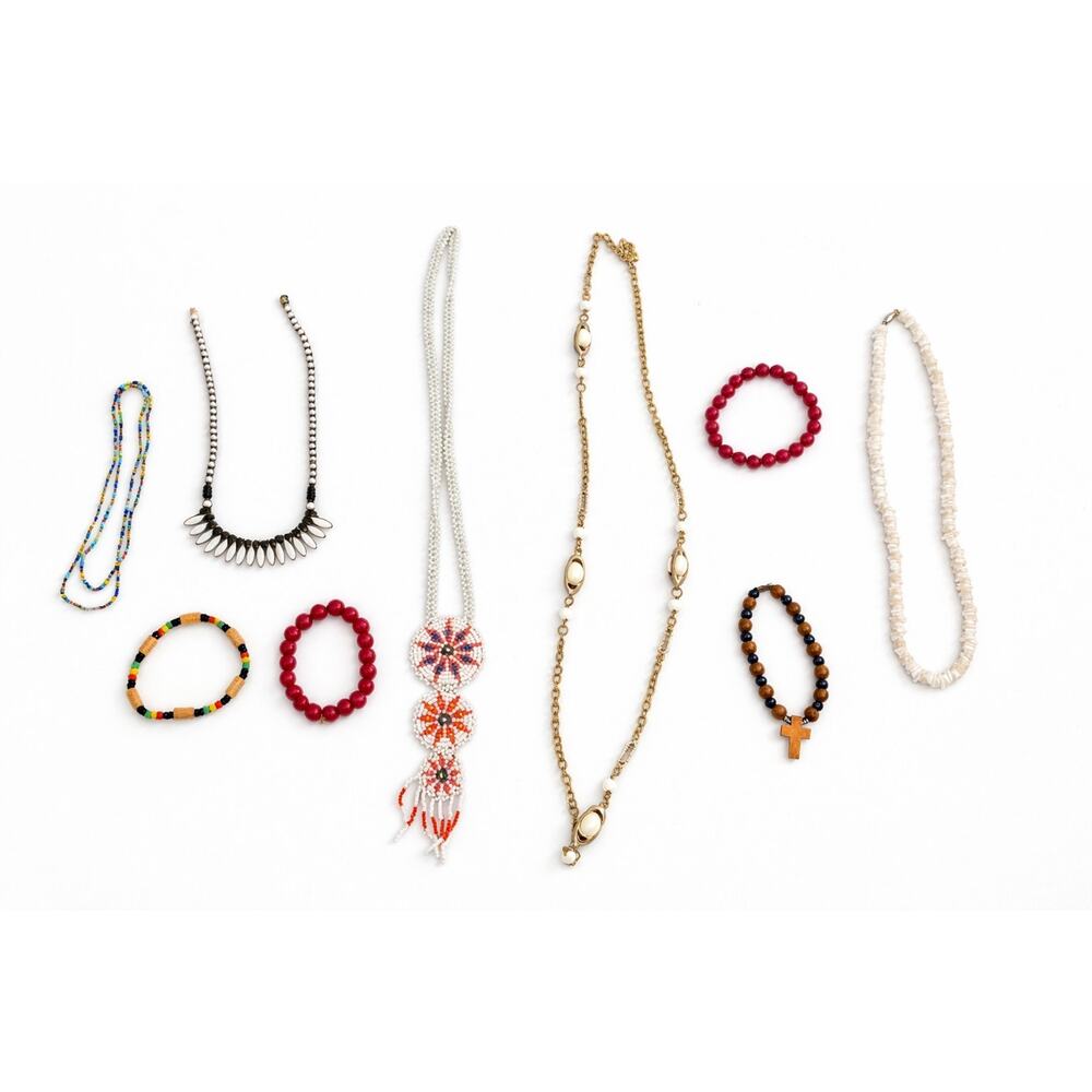 Vintage Necklace Lot Seed Bead Shell Boho Mixed Costume Jewelry Handmade Fashion